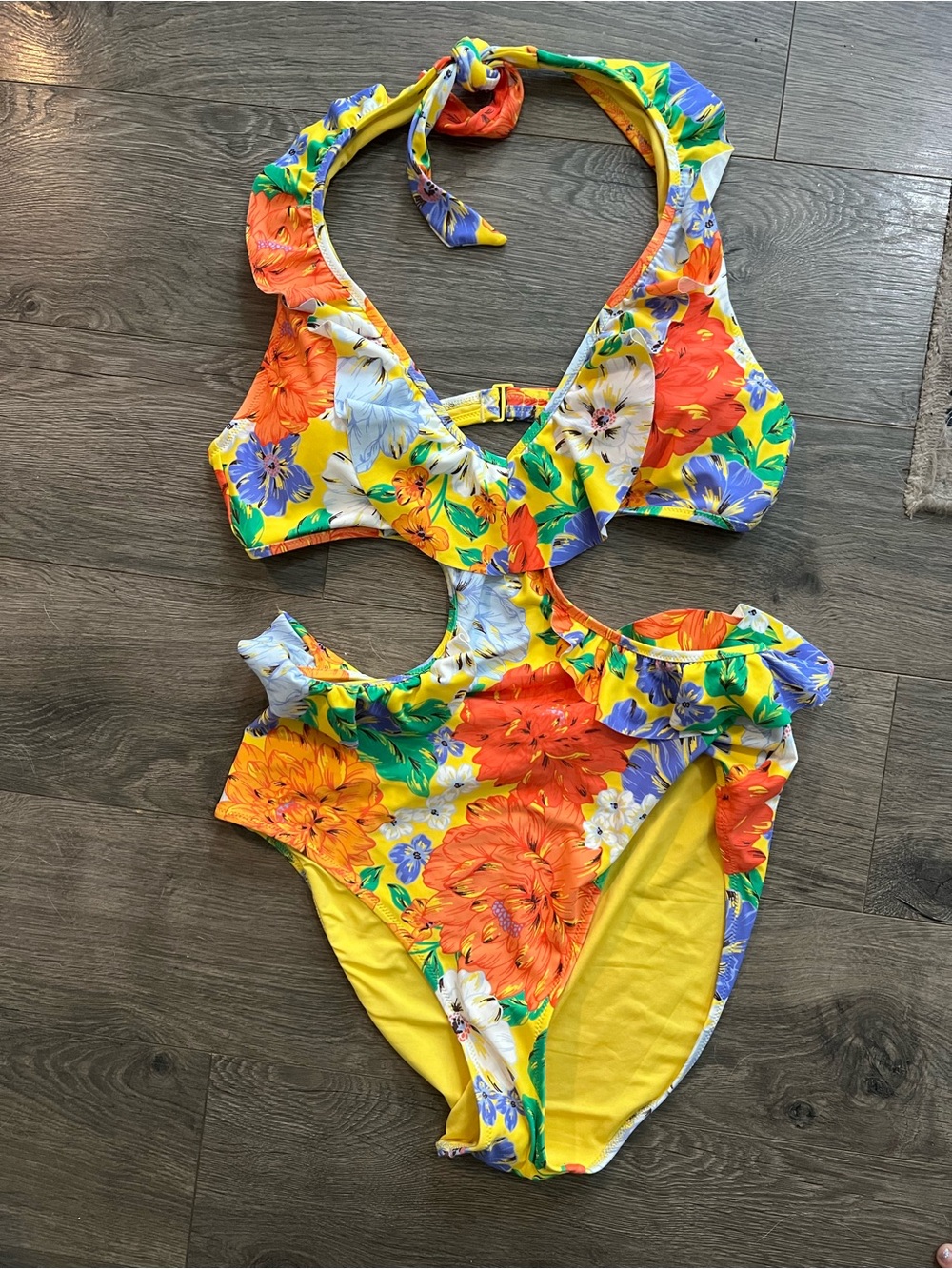 AE Yellow Floral Cutout One Piece NWT